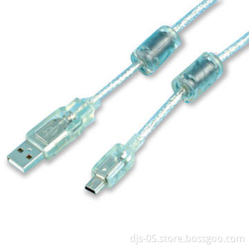 USB Cable, USB A Male to Mini 5-pin Male Transparent Cable, High Speed, RoHS Compliant, Easy to Use